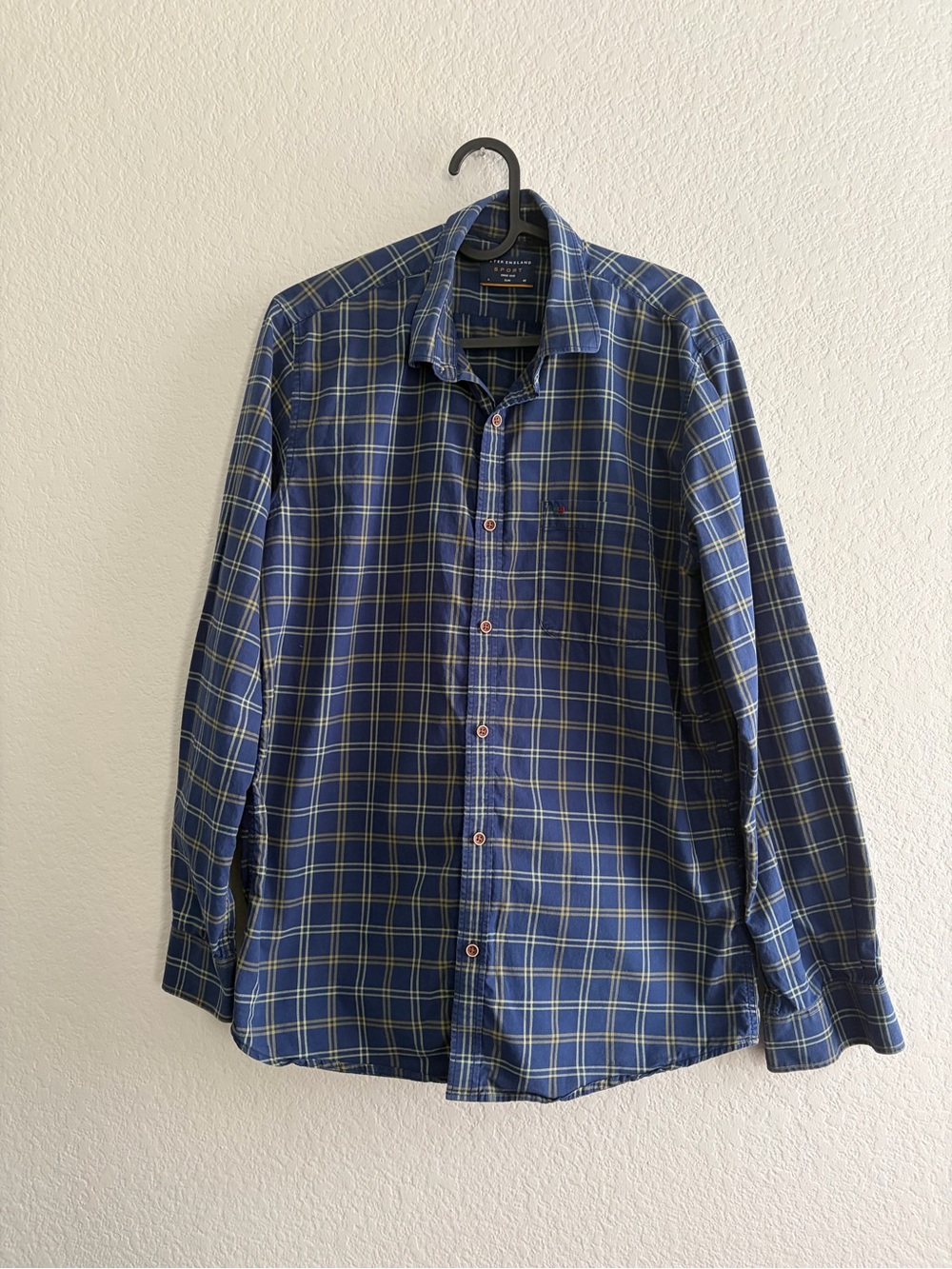 Peter England Blue and Yellow Plaid Casual Button-Down Shirt